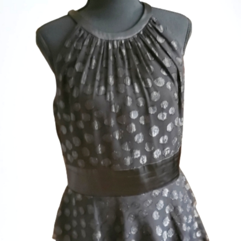 JONES&CO. BLACK COCKTAIL RUFFLE TIERED KNEE-LENGTH HALTER NECK DRESS ( SIZE 10 )
